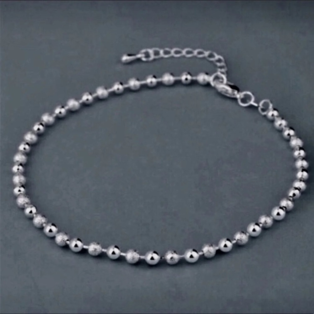 New! Sterling Silver Beaded Anklet - Picture 2 of 8